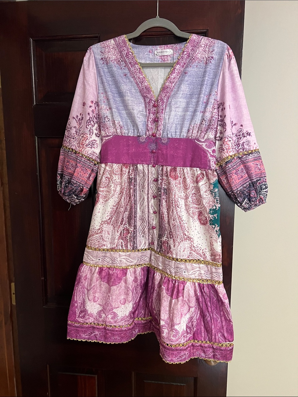 Unlisted Pink Paisley Tiered Midi Dress with Embroidered Waist